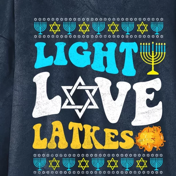 Ugly Hanukkah Sweater - Light Love Latkes Chanukah Jewish Hooded Wearable Blanket