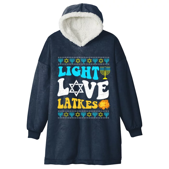 Ugly Hanukkah Sweater - Light Love Latkes Chanukah Jewish Hooded Wearable Blanket