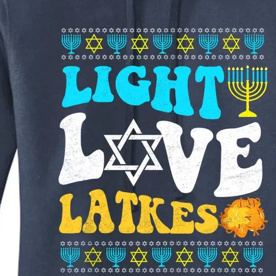 Ugly Hanukkah Sweater - Light Love Latkes Chanukah Jewish Women's Pullover Hoodie