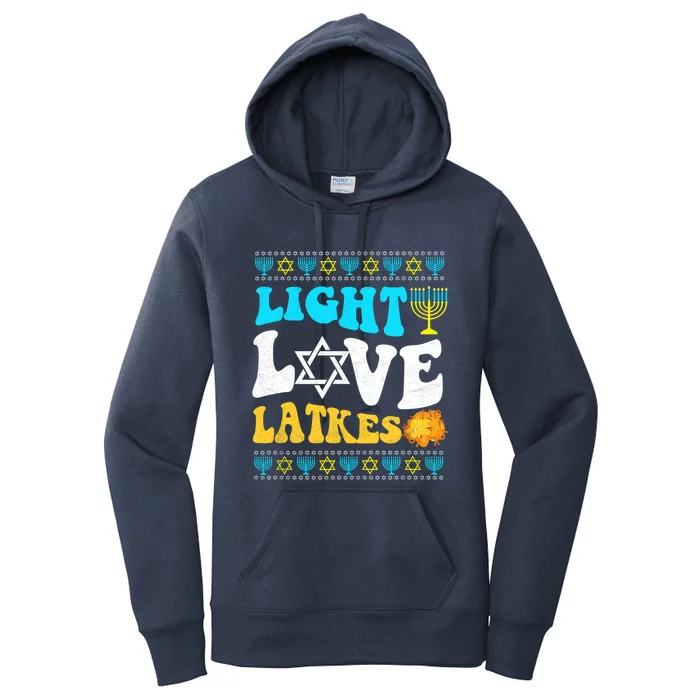 Ugly Hanukkah Sweater - Light Love Latkes Chanukah Jewish Women's Pullover Hoodie