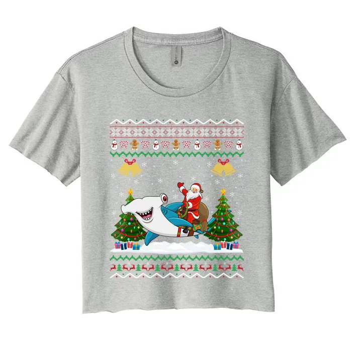 Ugly Hammerhead Shark Xmas Gift Santa Riding Shark Christmas Gift Women's Crop Top Tee