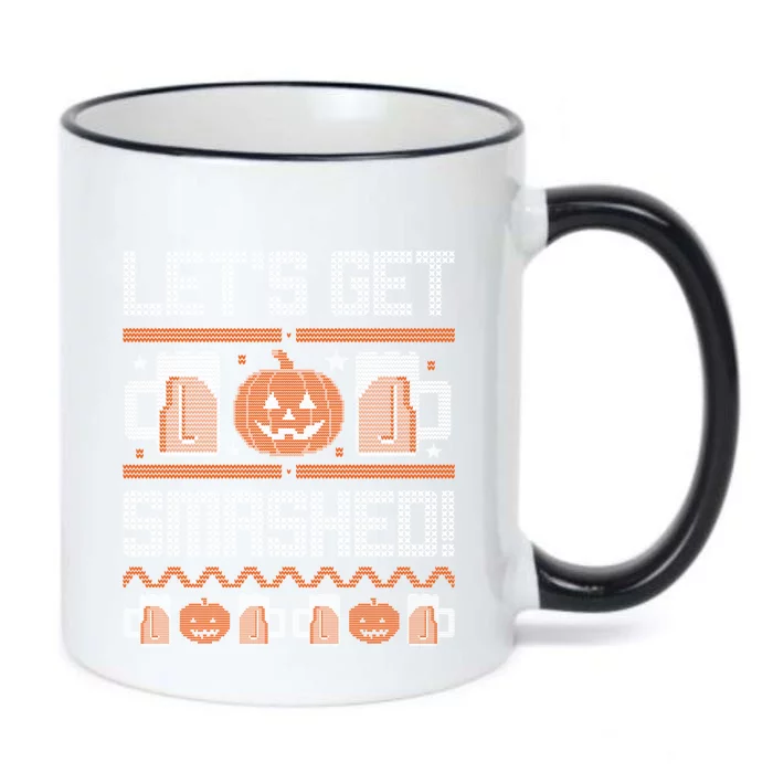 Ugly Halloween Sweater Pumpkin Jackolantern Lets Get Smashed Gift Black Color Changing Mug