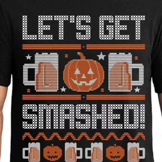 Ugly Halloween Sweater Pumpkin Jackolantern Lets Get Smashed Gift Pajama Set