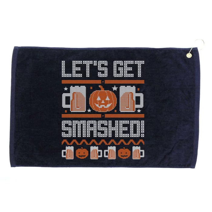 Ugly Halloween Sweater Pumpkin Jackolantern Lets Get Smashed Gift Grommeted Golf Towel