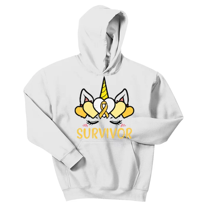 Unicorn Head Survivor Childhood Cancer Awareness Girl Kids Hoodie