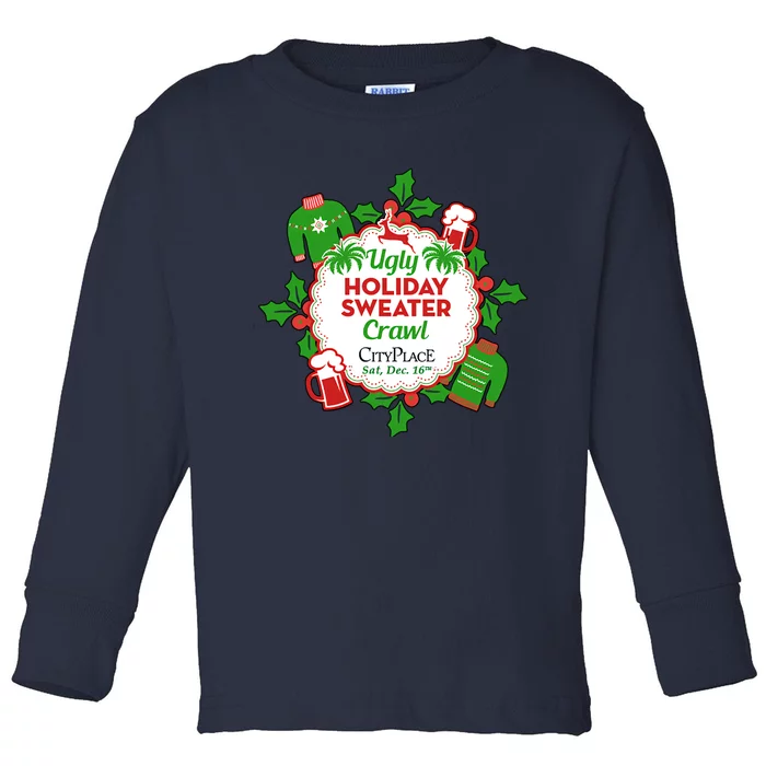 Ugly Holiday Sweater Crawl Cityplace Ugly Christmas Toddler Long Sleeve Shirt