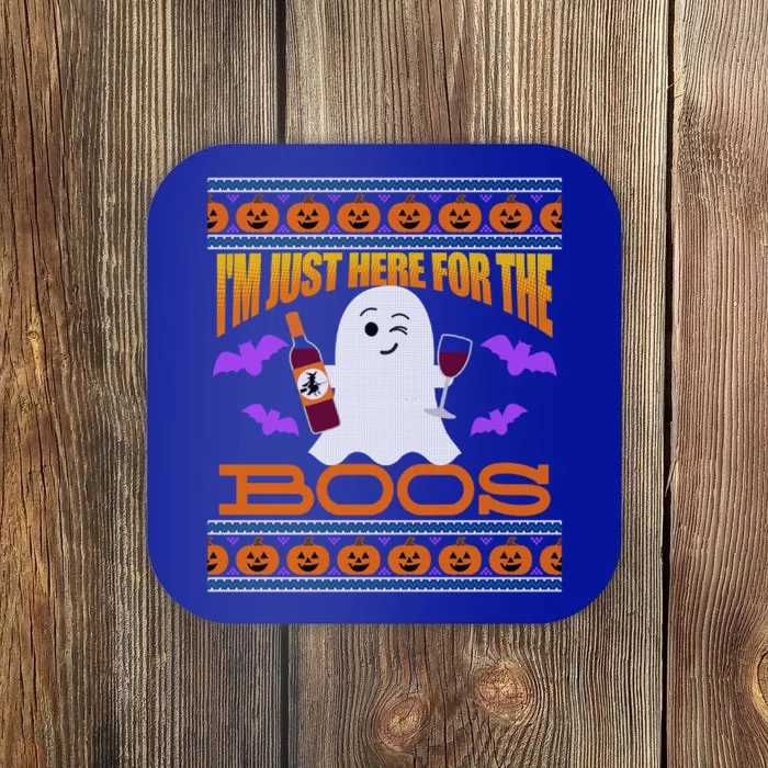 Ugly Halloween Sweater Style Wine Im Just Here For The Boos Great Gift Coaster