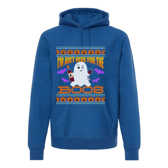 Ugly Halloween Sweater Style Wine Im Just Here For The Boos Great Gift Premium Hoodie