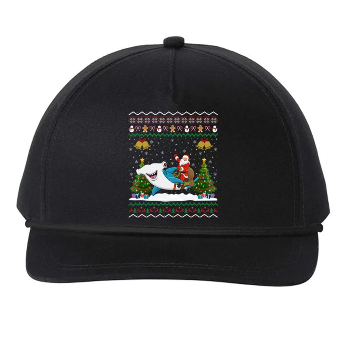 Ugly Hammerhead Shark Xmas Gift Santa Riding Shark Christmas Meaningful Gift Snapback Five-Panel Rope Hat