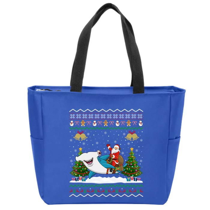 Ugly Hammerhead Shark Xmas Gift Santa Riding Shark Christmas Meaningful Gift Zip Tote Bag