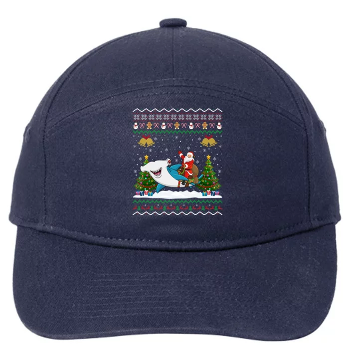 Ugly Hammerhead Shark Xmas Gift Santa Riding Shark Christmas Meaningful Gift 7-Panel Snapback Hat