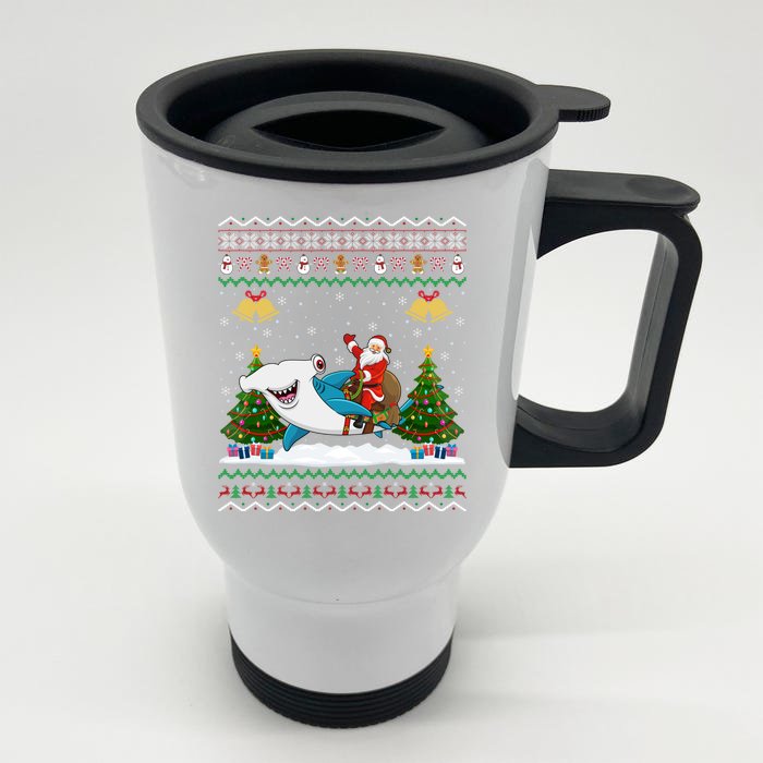 Ugly Hammerhead Shark Xmas Gift Santa Riding Shark Christmas Meaningful Gift Front & Back Stainless Steel Travel Mug