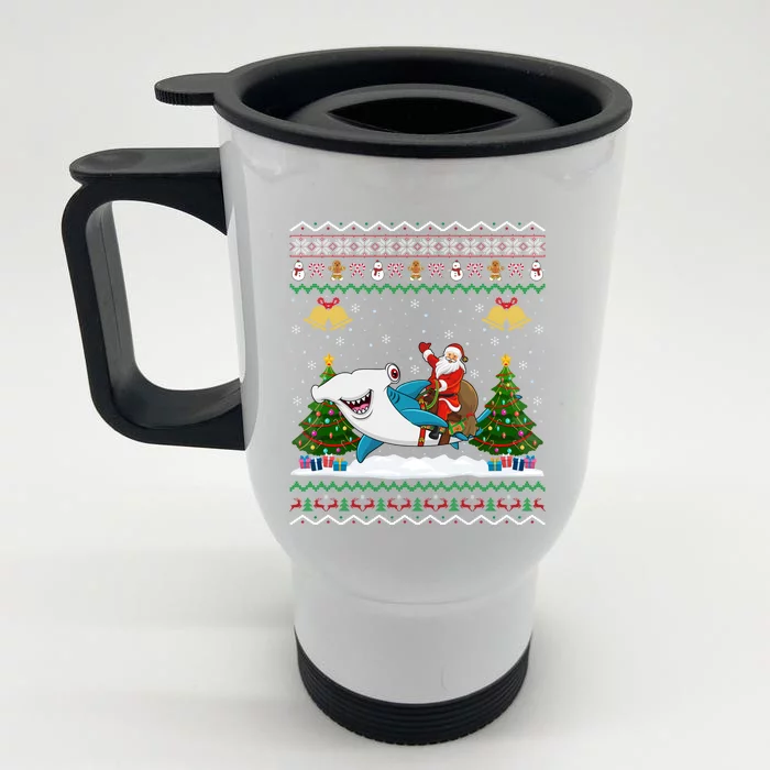 Ugly Hammerhead Shark Xmas Gift Santa Riding Shark Christmas Meaningful Gift Front & Back Stainless Steel Travel Mug