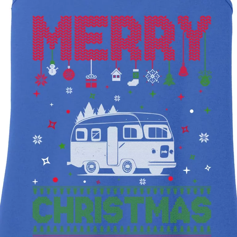 Ugly Holiday Sweater Christmas Funny Camper Graphic Gift Ladies Essential Tank