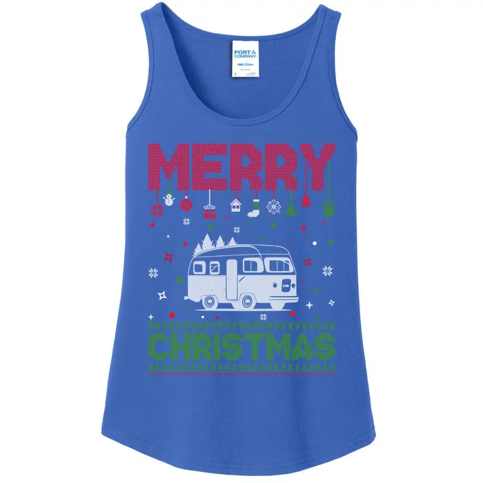 Ugly Holiday Sweater Christmas Funny Camper Graphic Gift Ladies Essential Tank