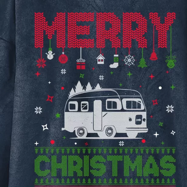 Ugly Holiday Sweater Christmas Funny Camper Graphic Gift Hooded Wearable Blanket