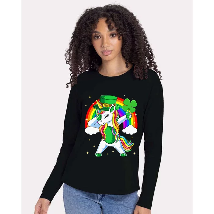 Unicorn Happy St Patricks Day Irish Rainbow Shamrock Womens Cotton Relaxed Long Sleeve T-Shirt