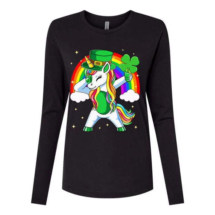 Unicorn Happy St Patricks Day Irish Rainbow Shamrock Womens Cotton Relaxed Long Sleeve T-Shirt