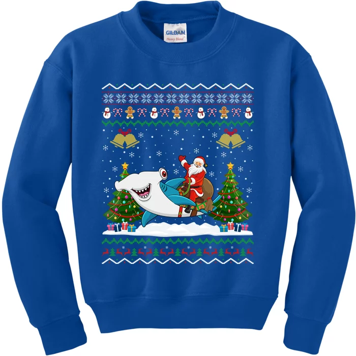 Ugly Hammerhead Shark Xmas Gift Santa Riding Shark Christmas Gift Kids Sweatshirt