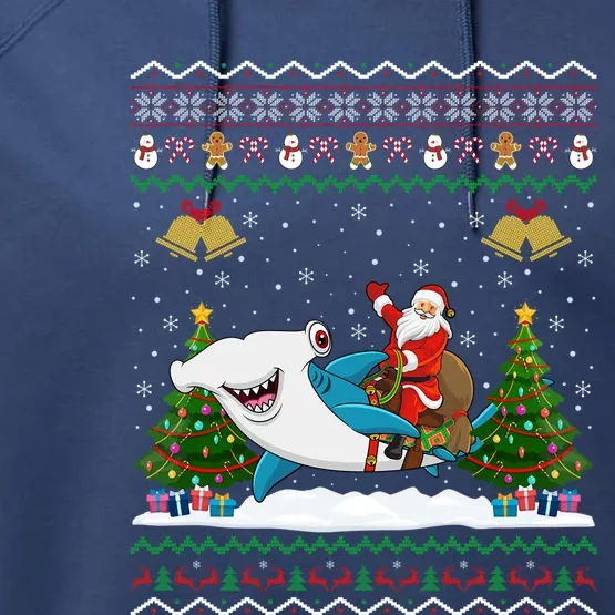 Ugly Hammerhead Shark Xmas Gift Santa Riding Shark Christmas Gift Performance Fleece Hoodie