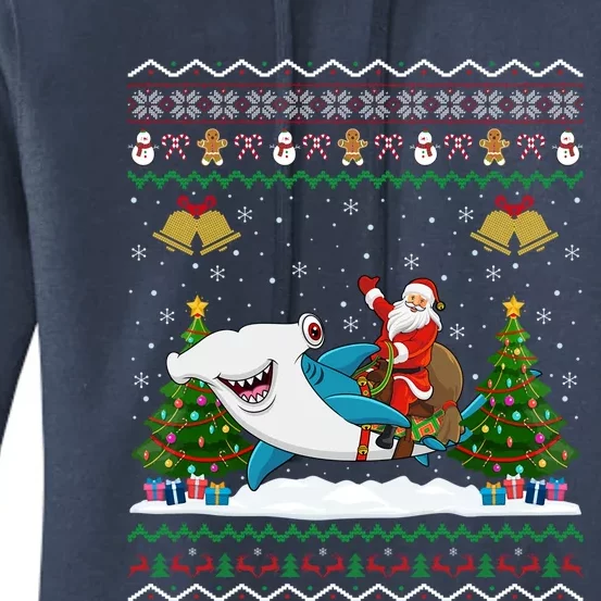 Ugly Hammerhead Shark Xmas Gift Santa Riding Shark Christmas Gift Women's Pullover Hoodie