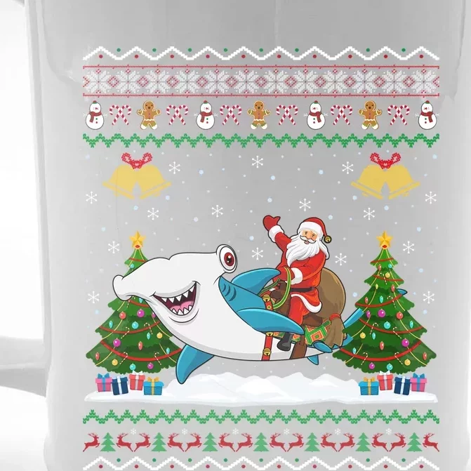 Ugly Hammerhead Shark Xmas Gift Santa Riding Shark Christmas Gift Front & Back Beer Stein