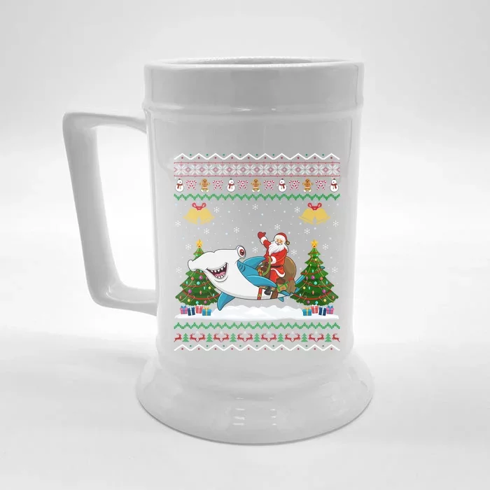 Ugly Hammerhead Shark Xmas Gift Santa Riding Shark Christmas Gift Front & Back Beer Stein