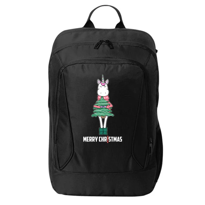 Unicorn Holds The Christmas Tree Cute Unicorn Xmas Tree Gift City Backpack