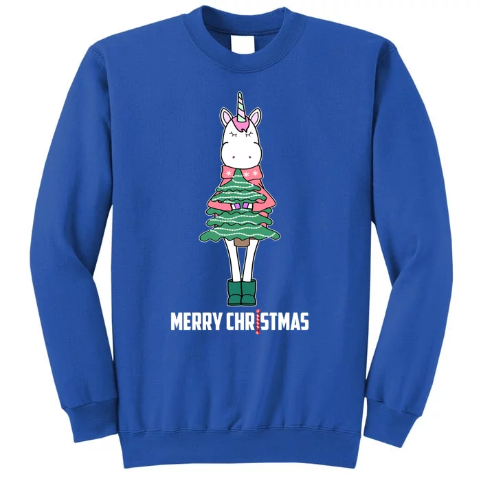 Unicorn Holds The Christmas Tree Cute Unicorn Xmas Tree Gift Tall Sweatshirt