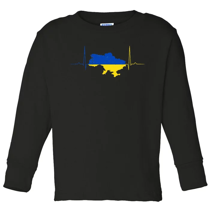 Ukraine Heart Ukrainian Heartbeat Vintage Ukraine Map Toddler Long Sleeve Shirt