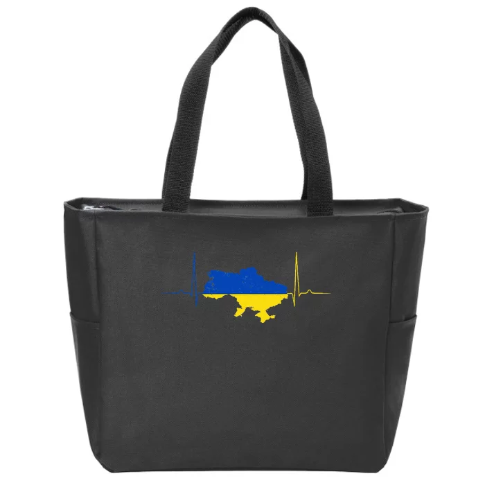 Ukraine Heart Ukrainian Heartbeat Vintage Ukraine Map Zip Tote Bag