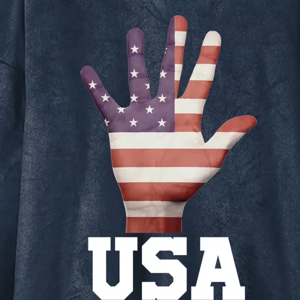 Usa Hand Up Flag Gift I Love Usa Travel Tee Gift Hooded Wearable Blanket