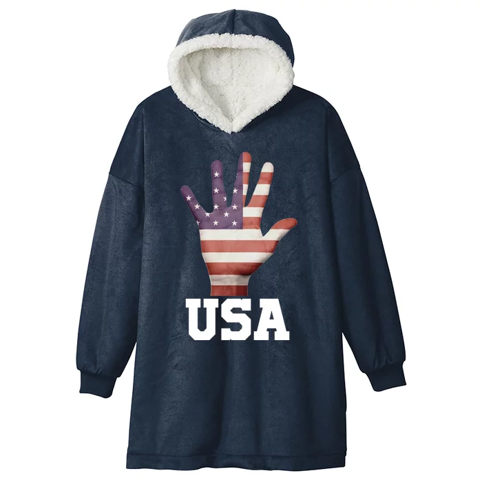 Usa Hand Up Flag Gift I Love Usa Travel Tee Gift Hooded Wearable Blanket