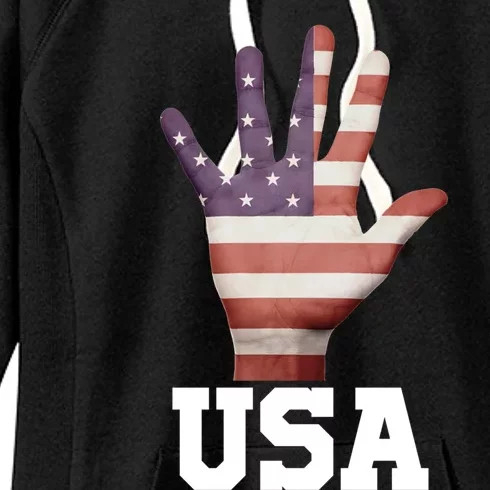 Usa Hand Up Flag Gift I Love Usa Travel Tee Great Gift Women's Fleece Hoodie