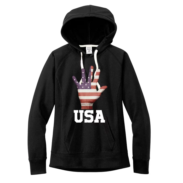 Usa Hand Up Flag Gift I Love Usa Travel Tee Great Gift Women's Fleece Hoodie