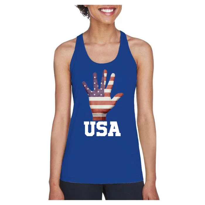 Usa Hand Up Flag Gift I Love Usa Travel Tee Great Gift Women's Racerback Tank