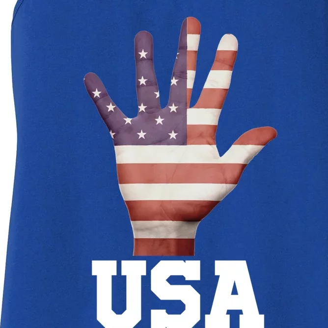 Usa Hand Up Flag Gift I Love Usa Travel Tee Great Gift Women's Racerback Tank