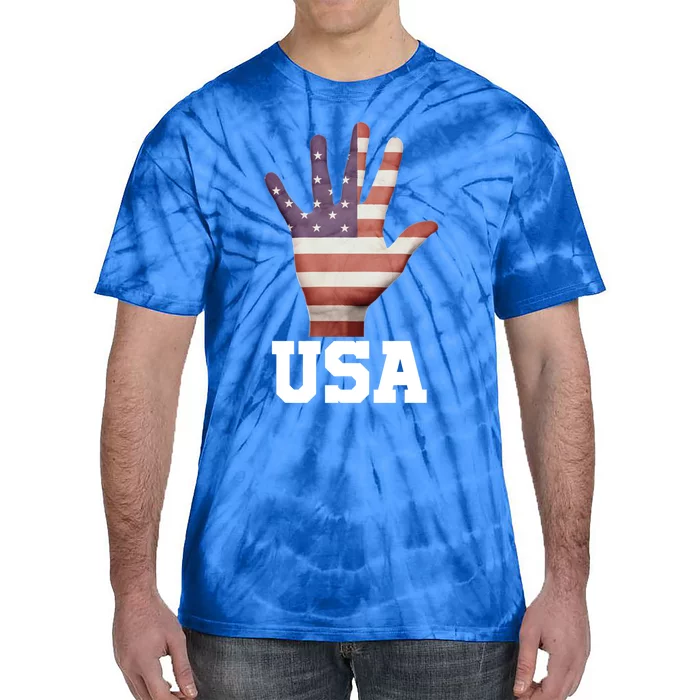 Usa Hand Up Flag Cute Gift I Love Usa Travel Tee Funny Gift Tie-Dye T-Shirt