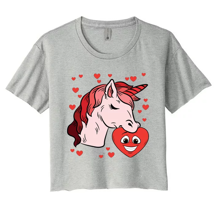 Unicorn Heart Valentines Day Cute Magical Mystical Love Gift Women's Crop Top Tee