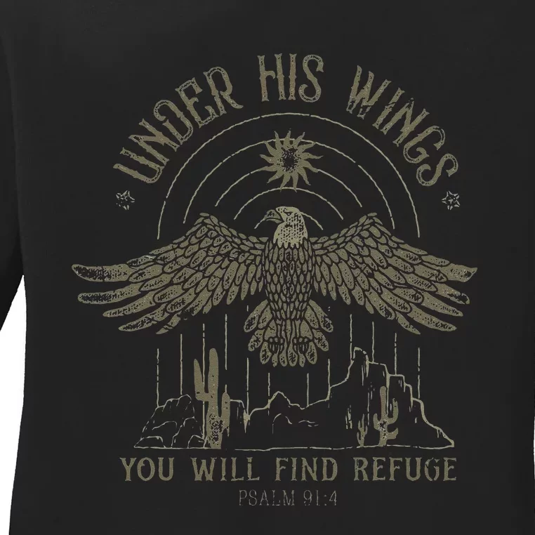 Under His Wings You Will Find Refuge Ladies Long Sleeve Shirt