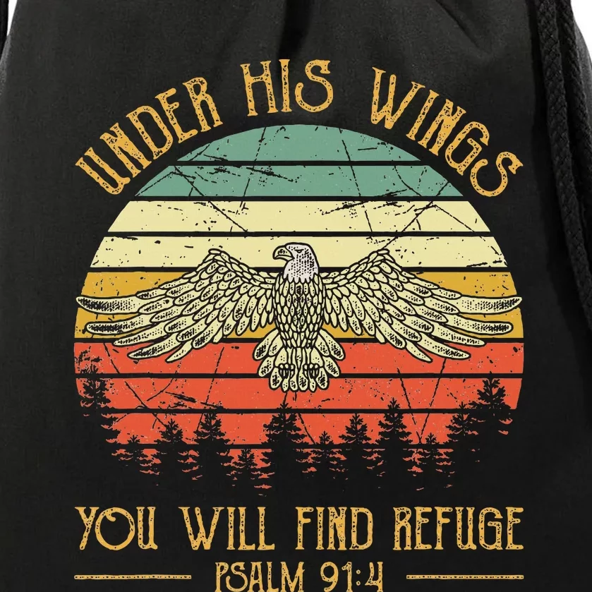 Under His Wings You Will Find Refuge Christian Bald Eagle Drawstring Bag