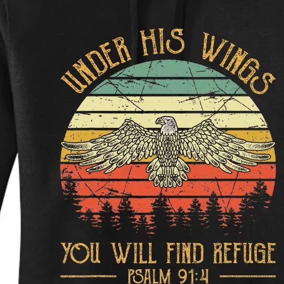 Under His Wings You Will Find Refuge Christian Bald Eagle Women's Pullover Hoodie