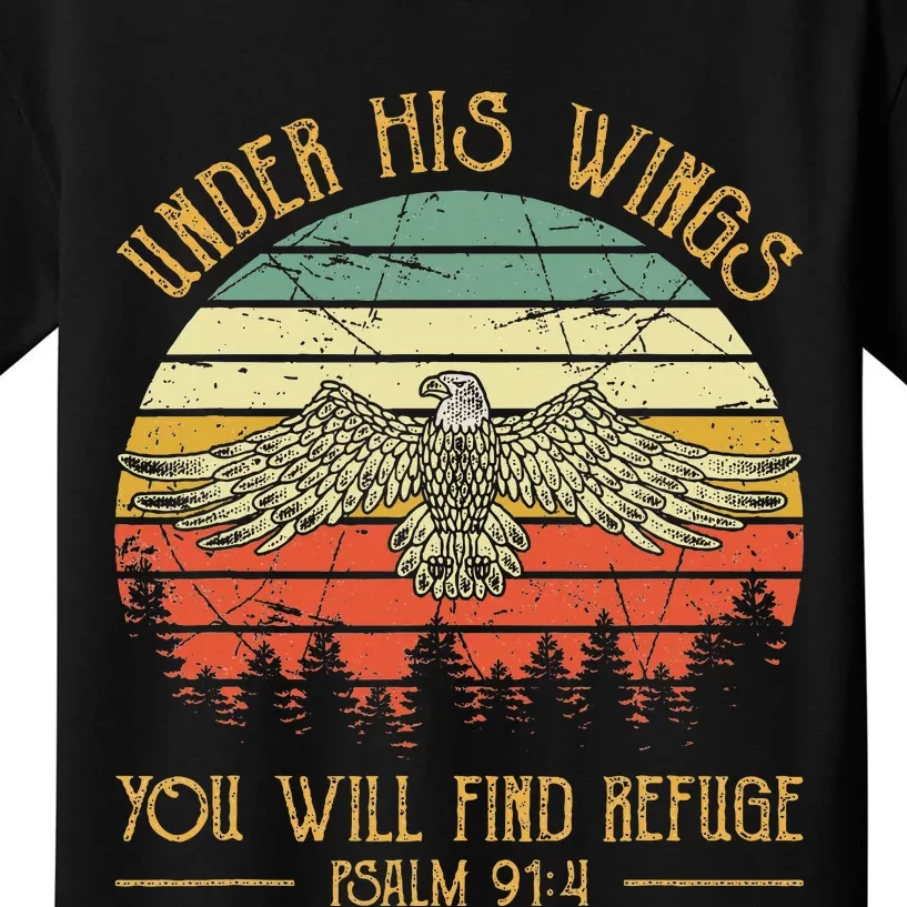 Under His Wings You Will Find Refuge Christian Bald Eagle Kids T-Shirt