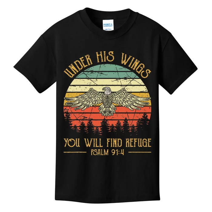 Under His Wings You Will Find Refuge Christian Bald Eagle Kids T-Shirt