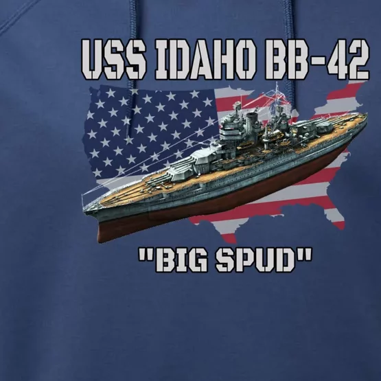 Uss Idaho Bbgift42 Battleship Veterans Day Warship Front And Back Gift Performance Fleece Hoodie