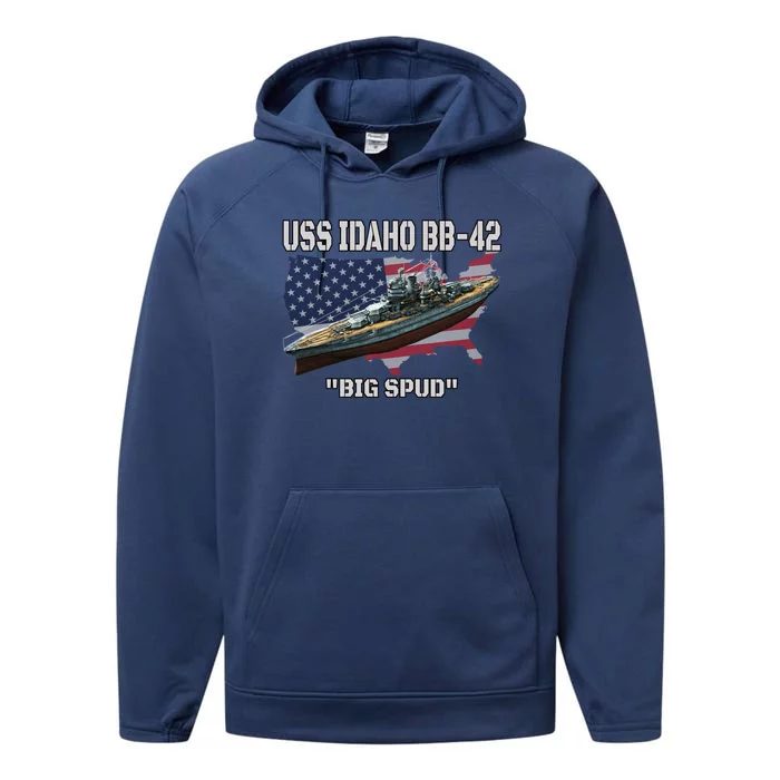 Uss Idaho Bbgift42 Battleship Veterans Day Warship Front And Back Gift Performance Fleece Hoodie