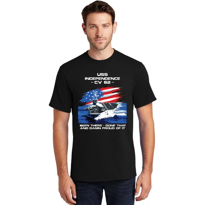 Uss Independence Cv 62 Aircraft Carrier Veteran Usa Flag Tall T-Shirt