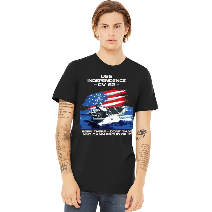 Uss Independence Cv 62 Aircraft Carrier Veteran Usa Flag Premium T-Shirt