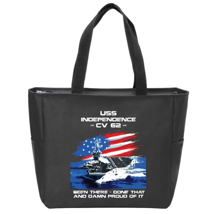 Uss Independence Cv 62 Aircraft Carrier Veteran Usa Flag Zip Tote Bag