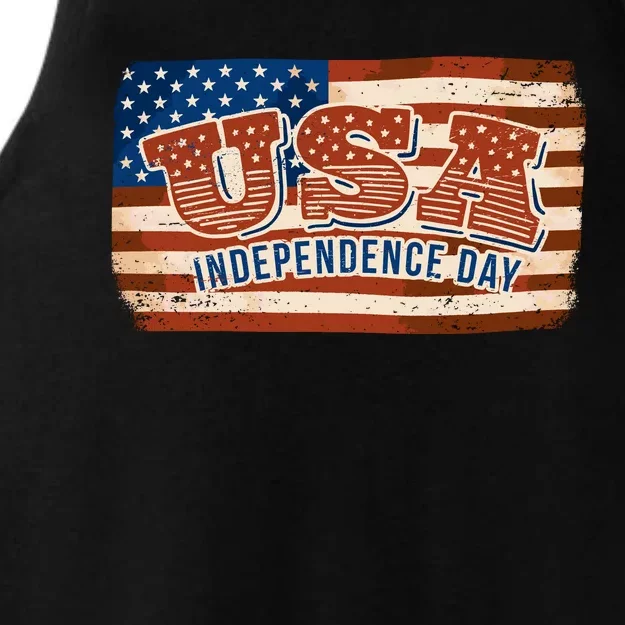 USA Independence Day Vintage Flag Ladies Tri-Blend Wicking Tank